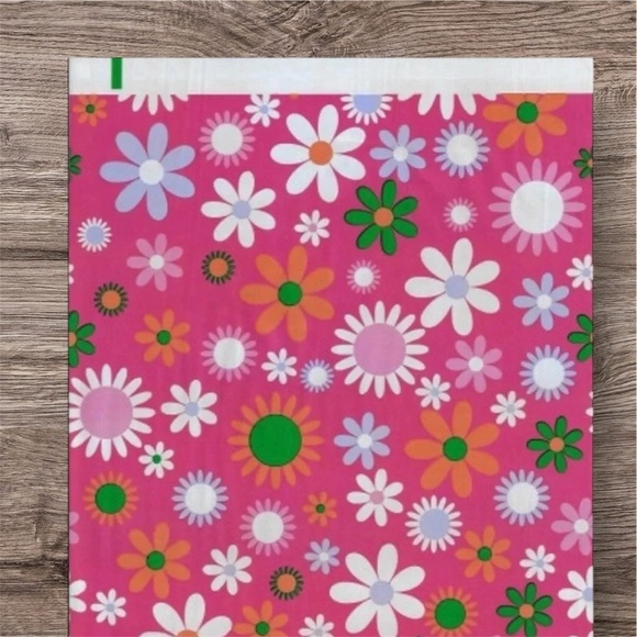 20 POLY MAILERS NEW PINK FLOWERS FLORAL OFFICE BUSINESS SIZE 10x13 - Picture 1 of 4